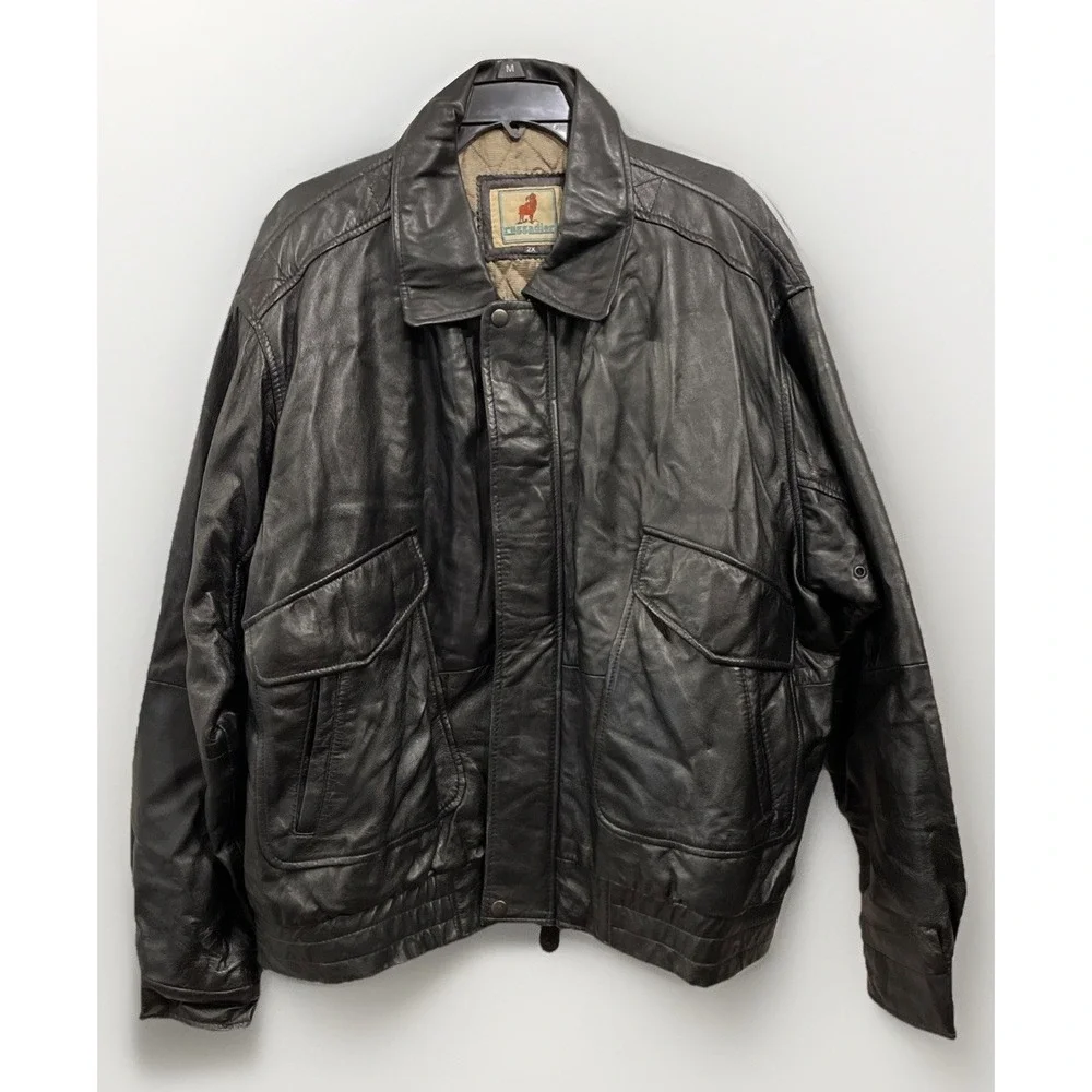 Ruggadier Black Lambskin Leather Bomber Jacket Men's Size 2XL Vintage‎ 90's